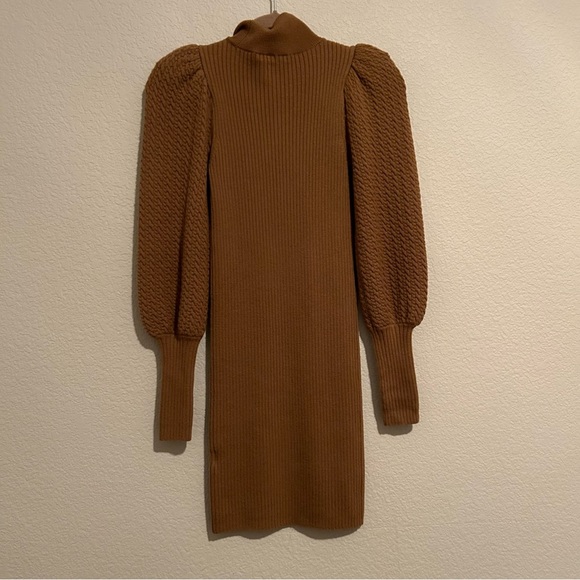 Alice + Olivia Caleb Puff Sleeve Sweater Dress in Camel - Picture 6 of 7